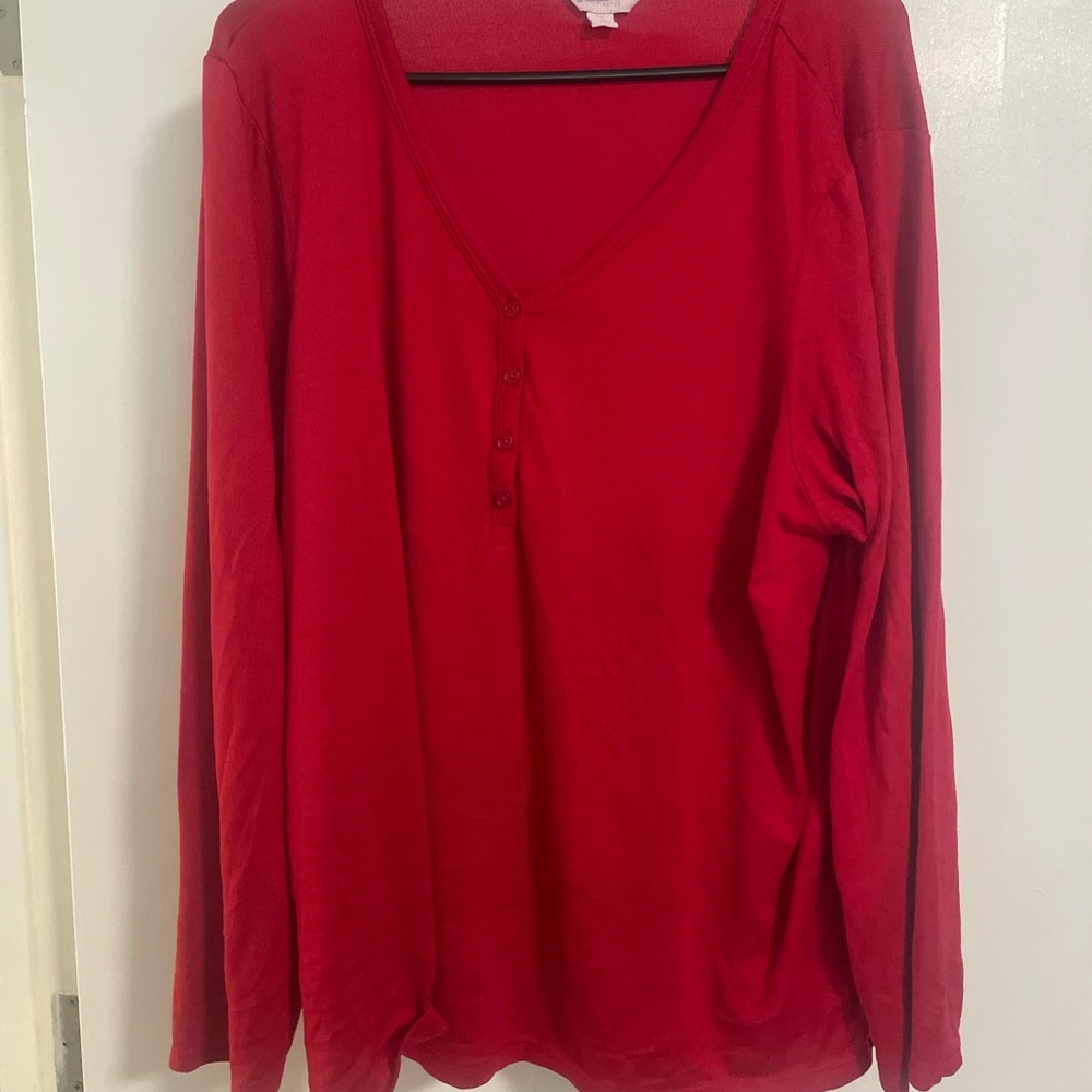 Charter Club Red Long Sleeve V-Neck Top